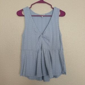 Lucky Brand Small light‎ blue textured sleeveless T-shirt with front knot at the
